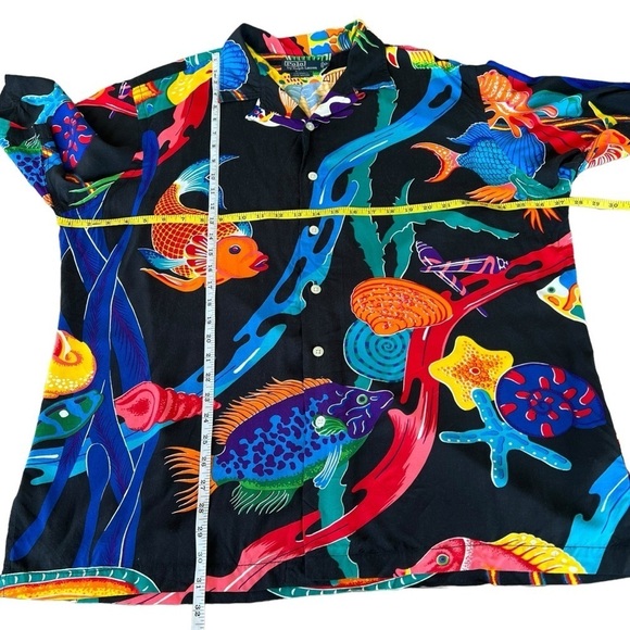 Vintage Polo Ralph Lauren Caldwell Koi Fish Button Down Tropical XL Viscose FLAW - Picture 13 of 16